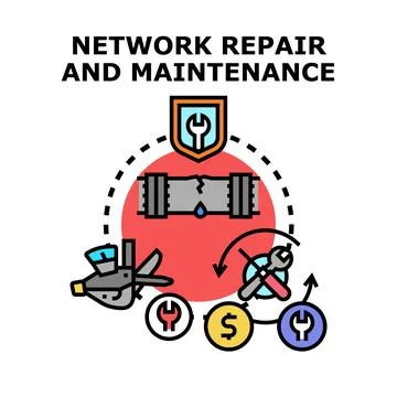 Network repair and maintenance system solving infrastructure problems Stock Illustration