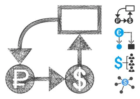 Network Rouble and Dollar Scheme Vector Mesh 스톡 일러스트