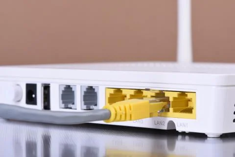 Network router with ethernet cable Stock Photos