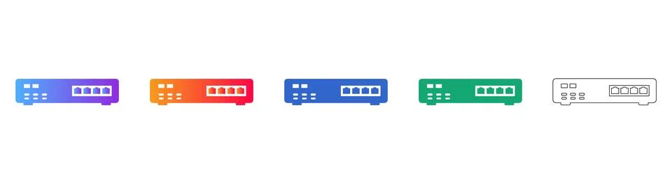 Network Router Hardware Interface Icon Set Illustrazione stock