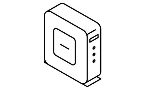 Network router isometric line icon with wireless signal and ports, black an.. Illustrazione stock
