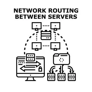 Network routing between servers connecting data storage Stock Illustration