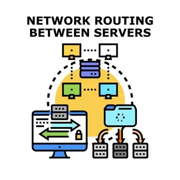 Network routing between servers connecting data storage Stock Illustration