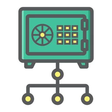 Network safe vault colorful line icon, strongbox Ilustración de archivo