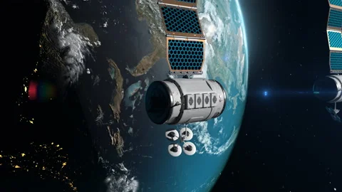 A network of satellites orbiting the Earth. concept of global internet and te Video stock 158673905