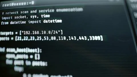 Network scan code with target and ports Stockfoto's