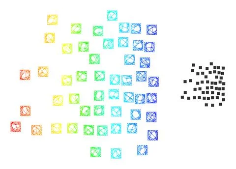 Network Scattered Square Particles Web Mesh Icon with Spectral Gradient Illustrazione stock