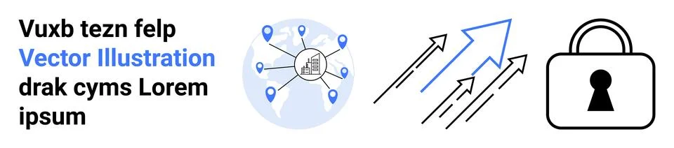 Network Security and Data Protection with Growth Arrows and Lock Icon Illustrazione stock