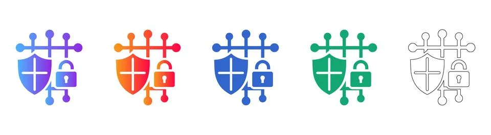 Network Security and Data Protection Icon Set Stock Illustration