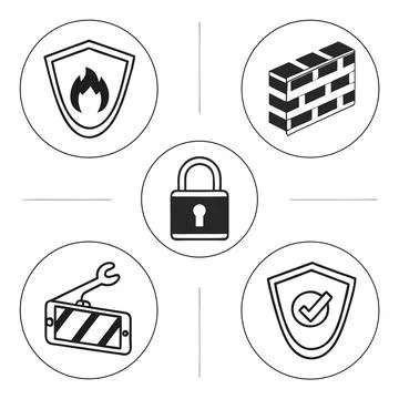 Network Security and Firewall Icon Pack Stock Illustration