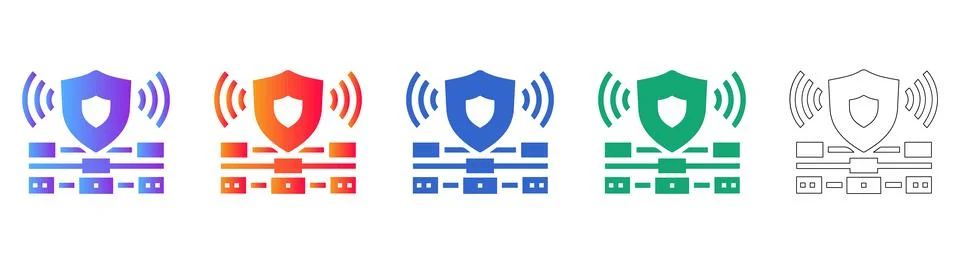 Network Security and Firewall Protection Icons 스톡 일러스트