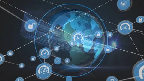 Network security and speed optimization animation over rotating globe Stock Footage 305020735