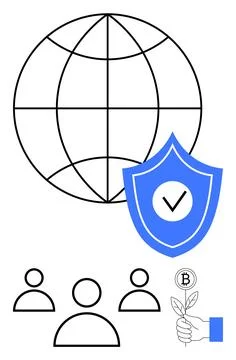 Network security, blockchain, cryptocurrency, fintech, global connectivity, d Stock Illustration