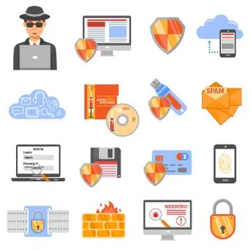 Network Security Color Icons Stock Illustration