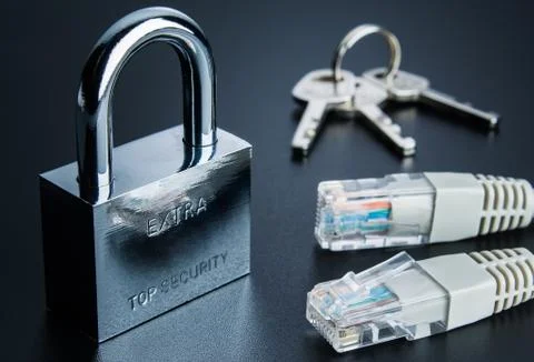 Network security concept and secure connection to Internet. Keys in backgroun Foto stock