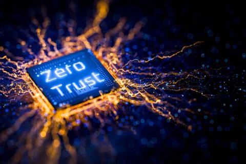 Network security concept. Zero trust on an abstract microchip. Corporate network Stock Illustration