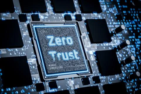 Network security concept. Zero trust on an abstract microchip. Corporate network Stock Illustration