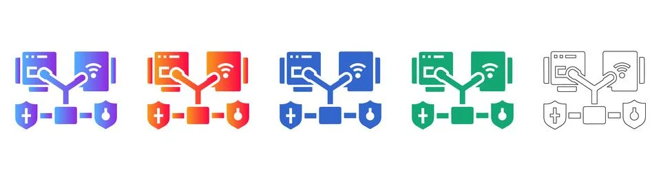 Network Security Connection Icons Set Stock Illustration