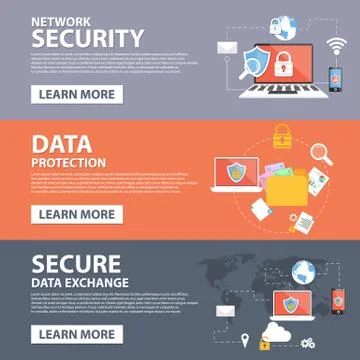 Network Security, Data Protection, Secure Data Exchange banner template Stock Illustration