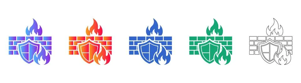 Network Security Firewall Icons Set Stock Illustration