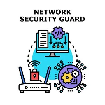 Network security guard protecting digital data and server connection Stock Illustration