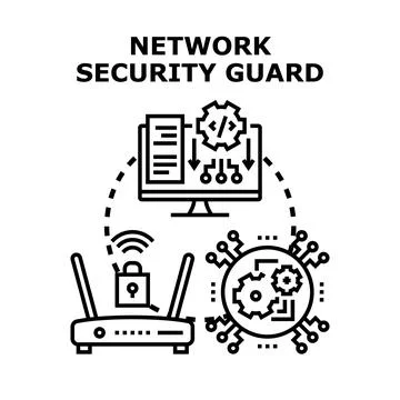 Network security guard protecting digital data and server connection Stock Illustration