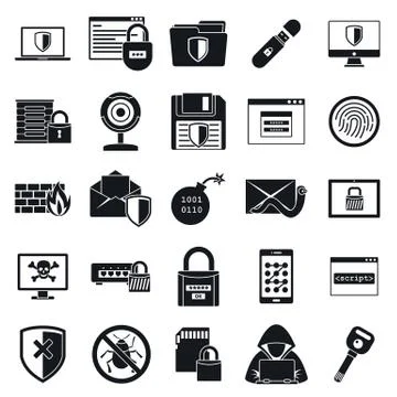 Network security icon set, simple style Stock Illustration
