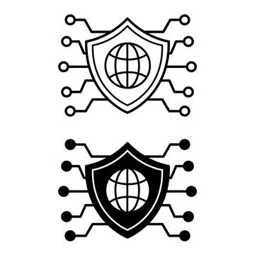 Network Security Icons. Black and White Vector Illustrations. Shield and Pl.. Ilustração Stock