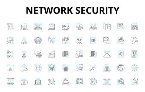 Network security linear icons set. Firewall, Encryption, Intrusion Stock Illustration