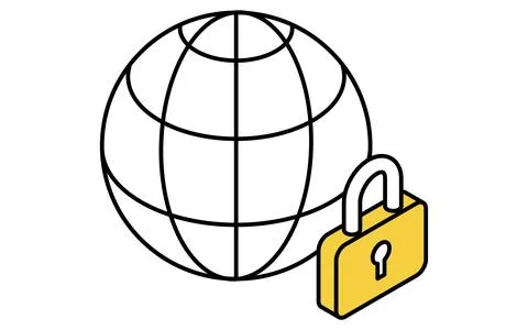 Network security lock isometric line icon with padlock and network connection Illustrazione stock