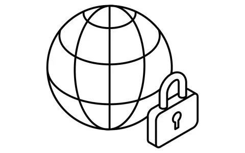 Network security lock isometric line icon with padlock and network connecti.. Illustrazione stock