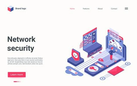 Network security modern technology isometric landing page, cybersecurity Stock Illustration
