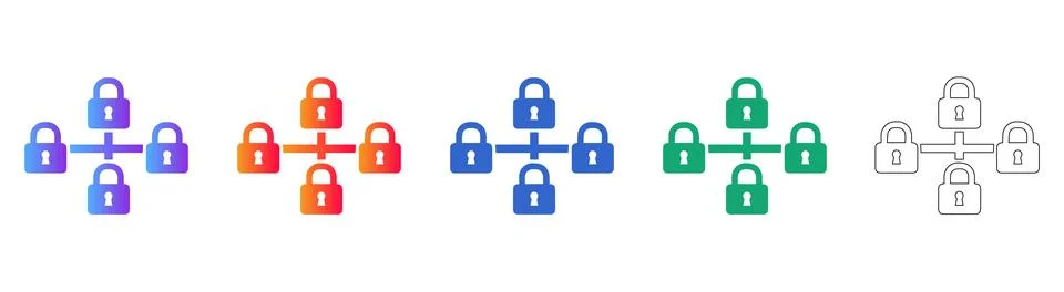 Network Security Node Lock Icons Illustrazione stock