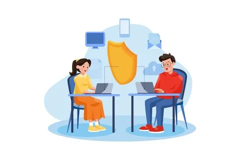 Network Security In The Office Stock Illustration