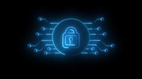 Network security padlock icon, digital lock and circuit board animation Stock Footage 321011993