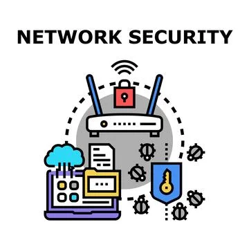 Network security protecting digital data with firewall Illustrazione stock
