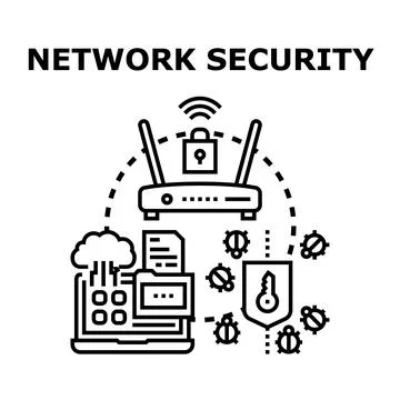 Network security protecting digital data with firewall Stock Illustration