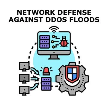 Network security protecting server from ddos flood attack Stock Illustration