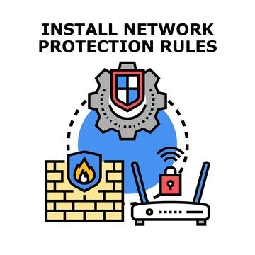 Network security protection rules installation vector concept イラスト素材