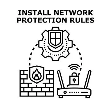 Network security protection rules installation vector concept イラスト素材