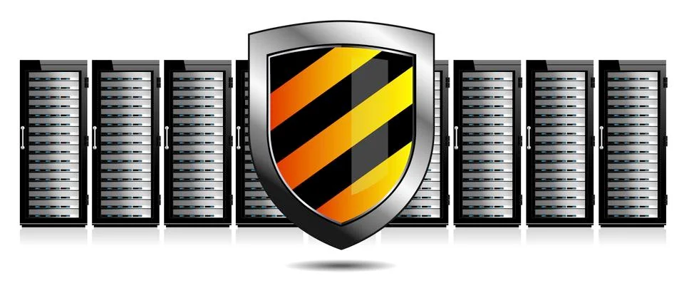 Network Security - Servers and Shield Protection Stock Illustration