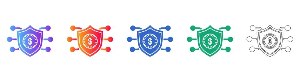 Network Security Shield with Coin Icon Set 스톡 일러스트