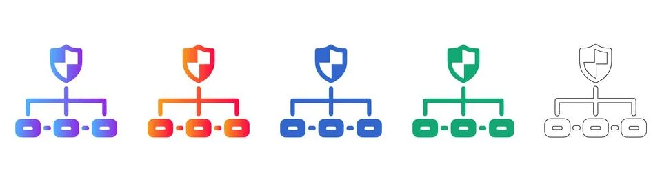 Network Security Shield Hierarchy Icon Set Stock Illustration