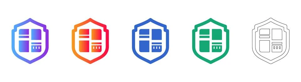 Network Security Shield Icon Set for Tech Applications Illustration