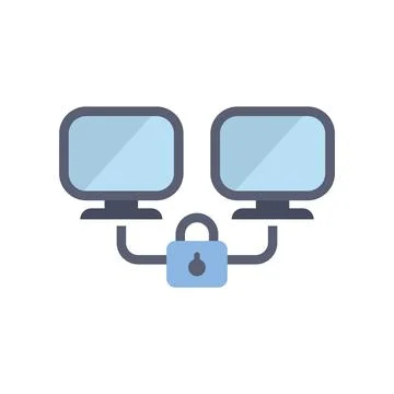 Network security system connecting two computers with locked padlock Stock Illustration