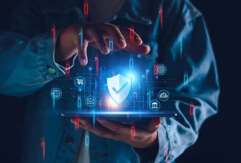 Network security system. Personal Data information on Tablet. Information and Stock Photos