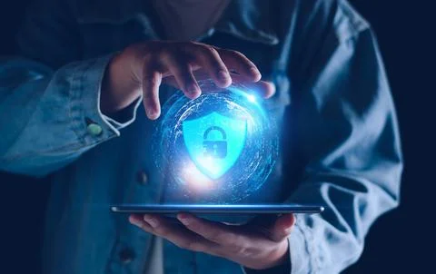 Network security system. Personal Data information on Tablet. Information and Stock Photos