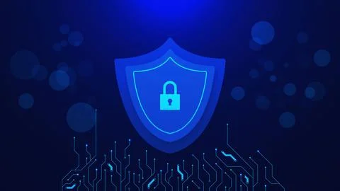 Network security system with shield, padlock and circuit board Stock Illustration