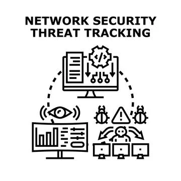 Network security threat tracking analyzing digital vulnerabilities Stockillustratie