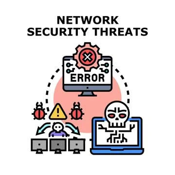 Network security threats creating data breach vulnerability 库存插图